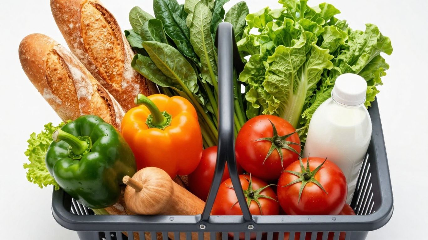 Fresh groceries in a basket, New Zealand food costs