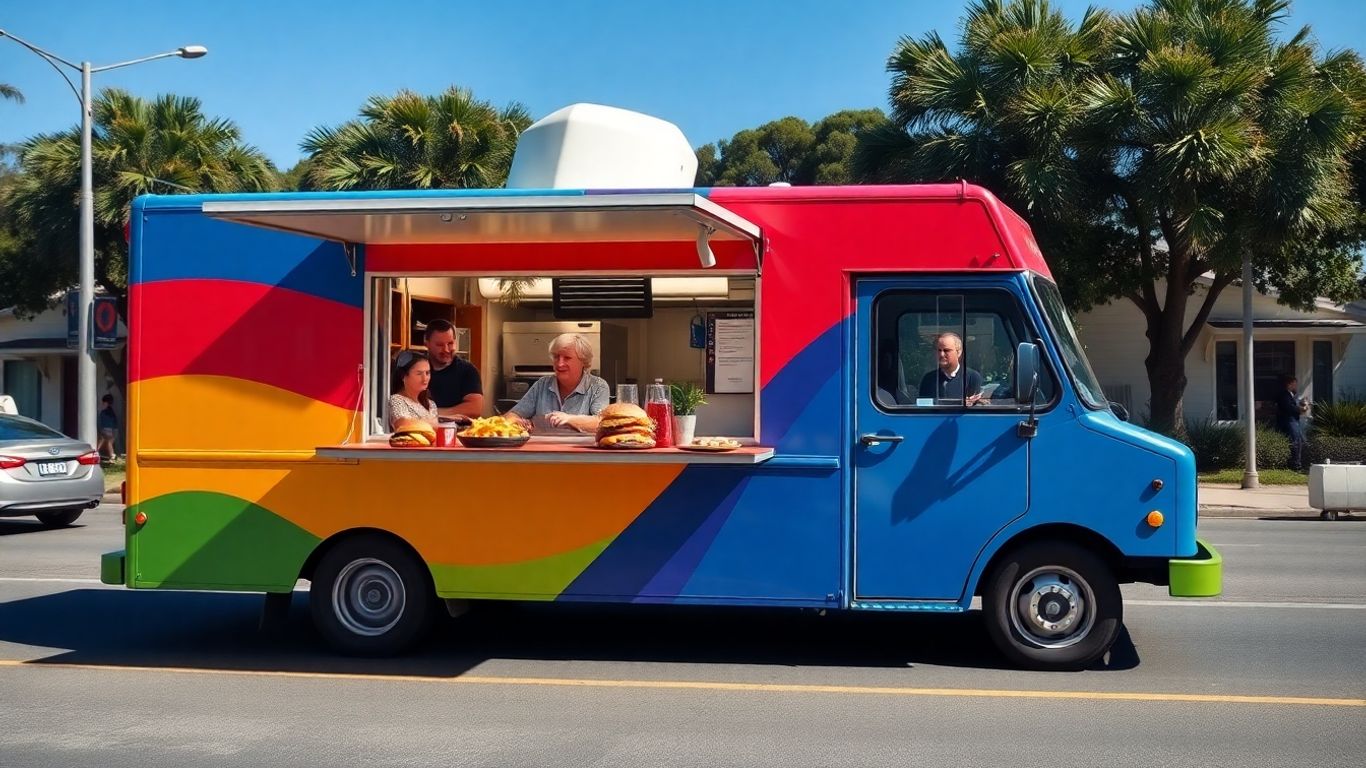 Food truck serving meals on an Australian street.