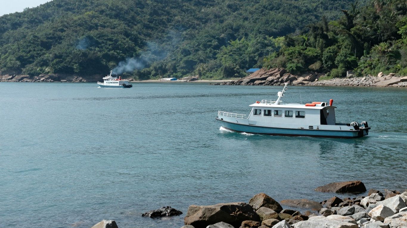Electric and diesel tenders on a quiet bay.