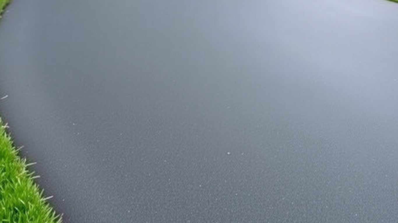Newly sealed driveway with water beading on surface.