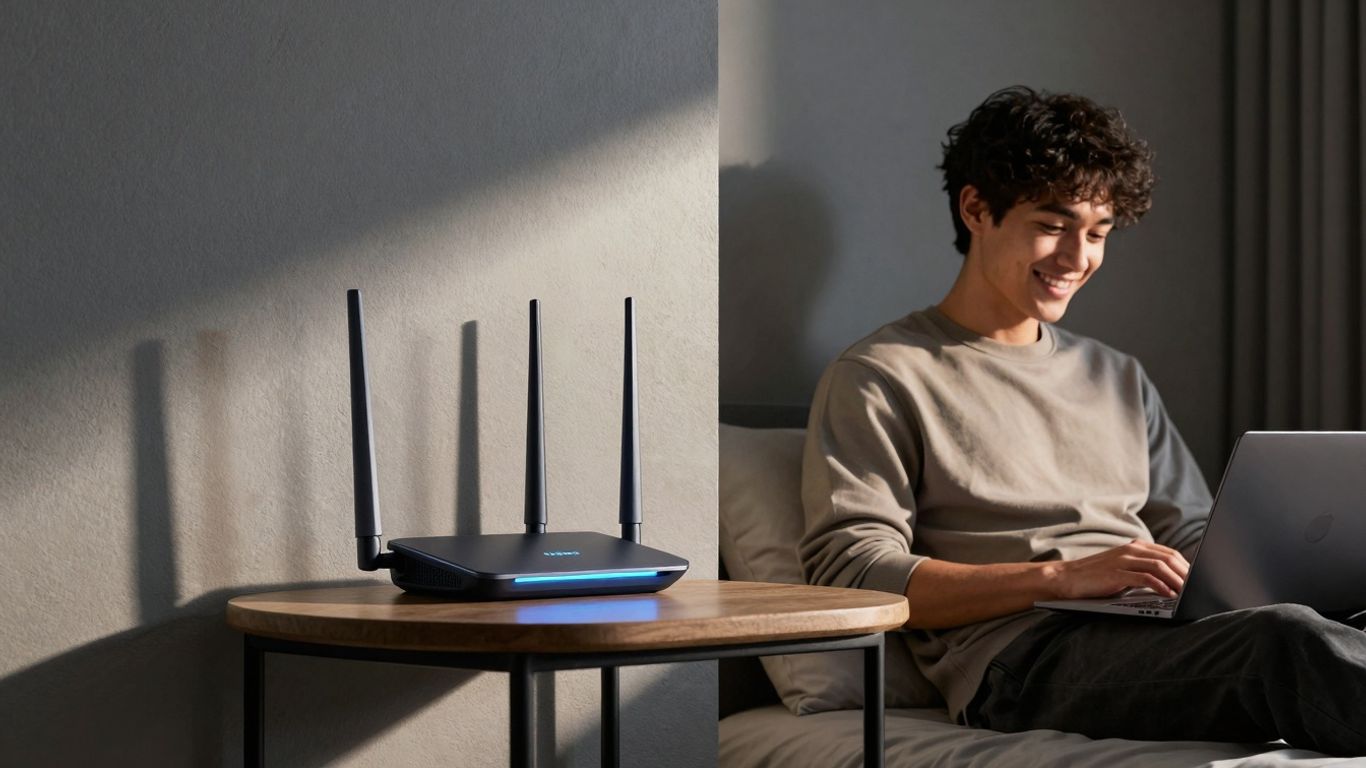 Apartamento pequeno com internet rápida e WiFi acessível.