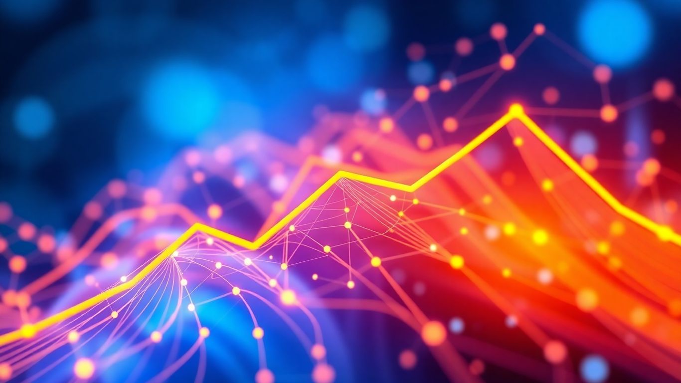 Abstract upward trend with interconnected data points.