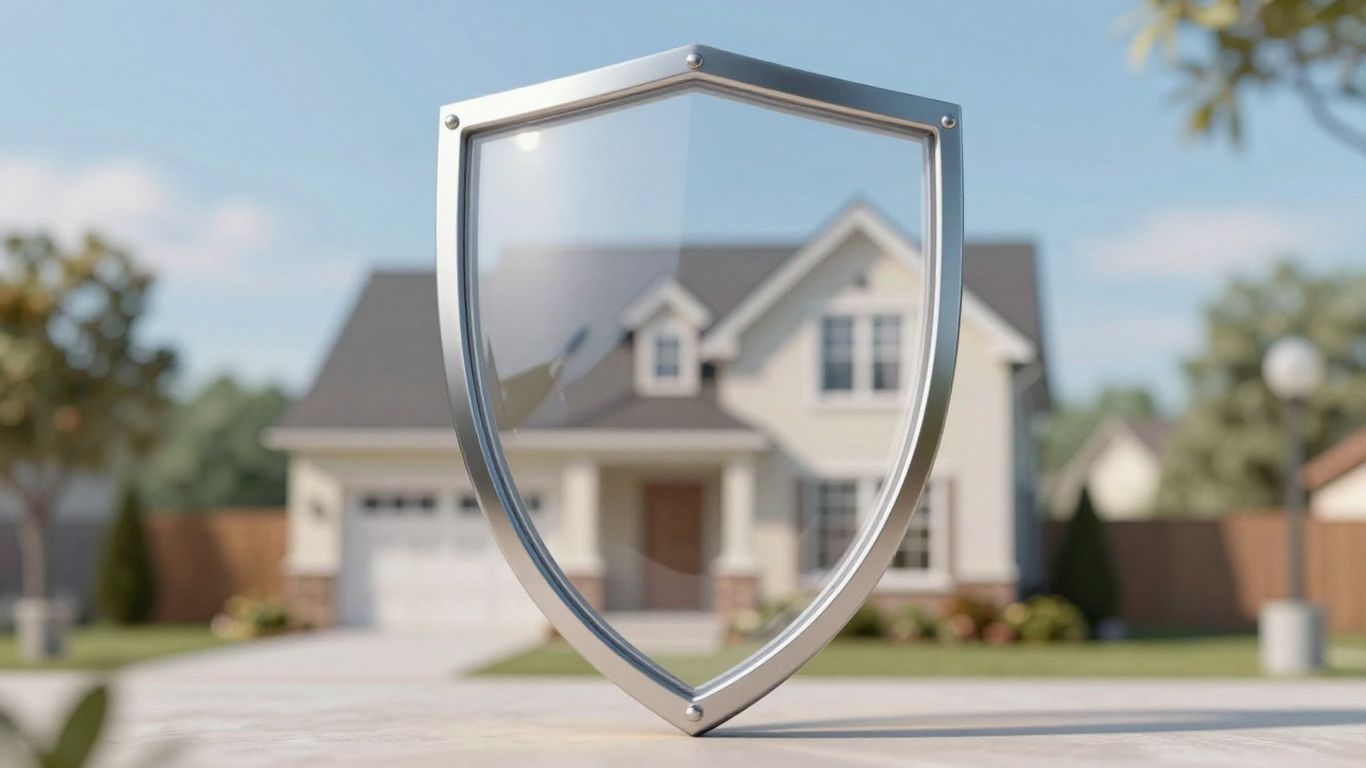 Casa protegida contra okupas con escudo de seguridad.