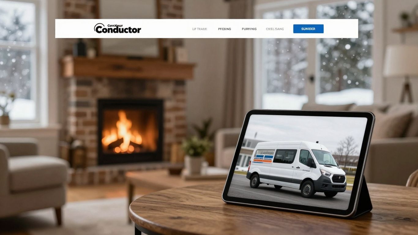 Contractor website winter engagement cozy interior snow outside