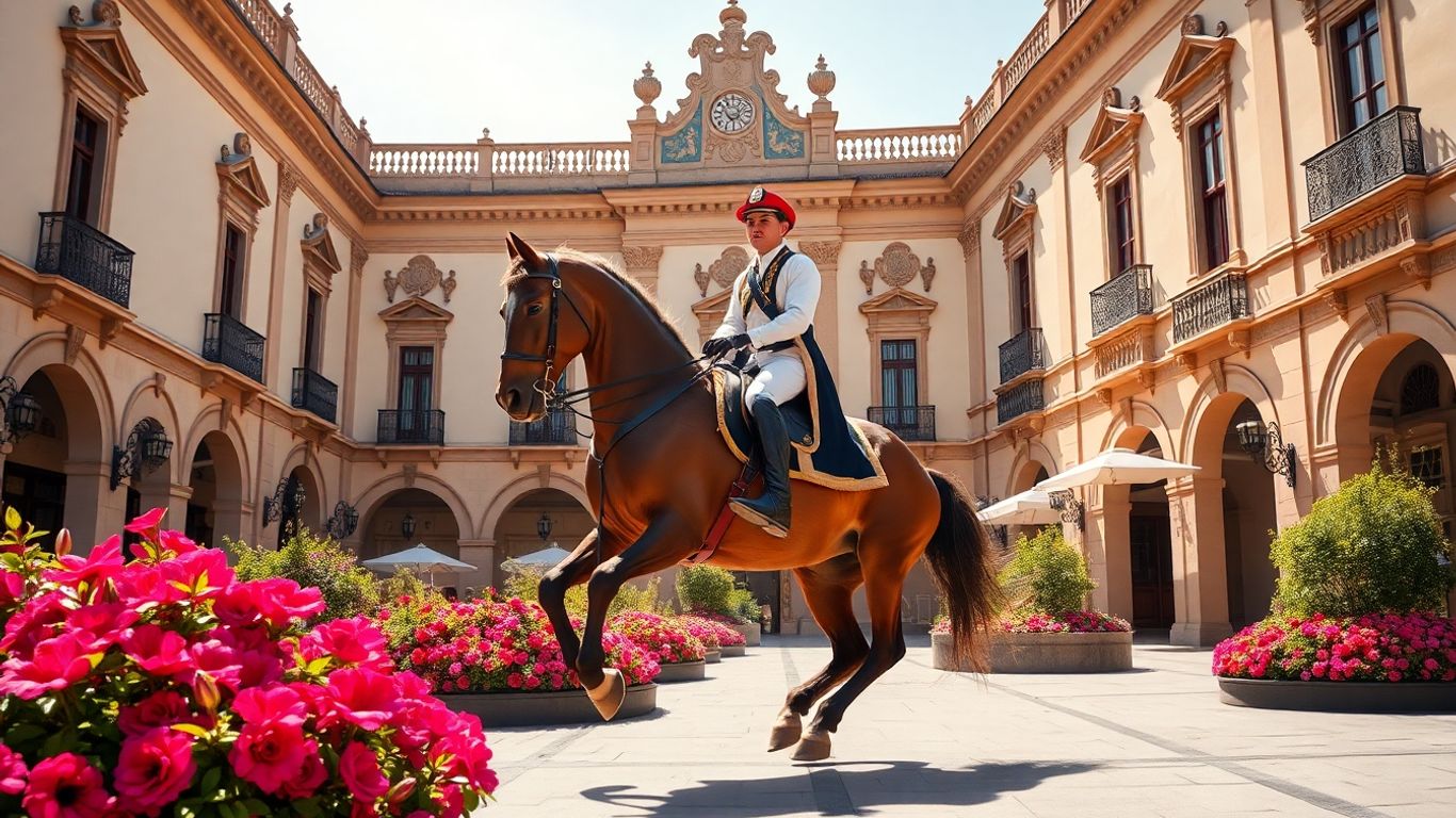 Cavallo e cavaliere a un festival storico di Jerez.