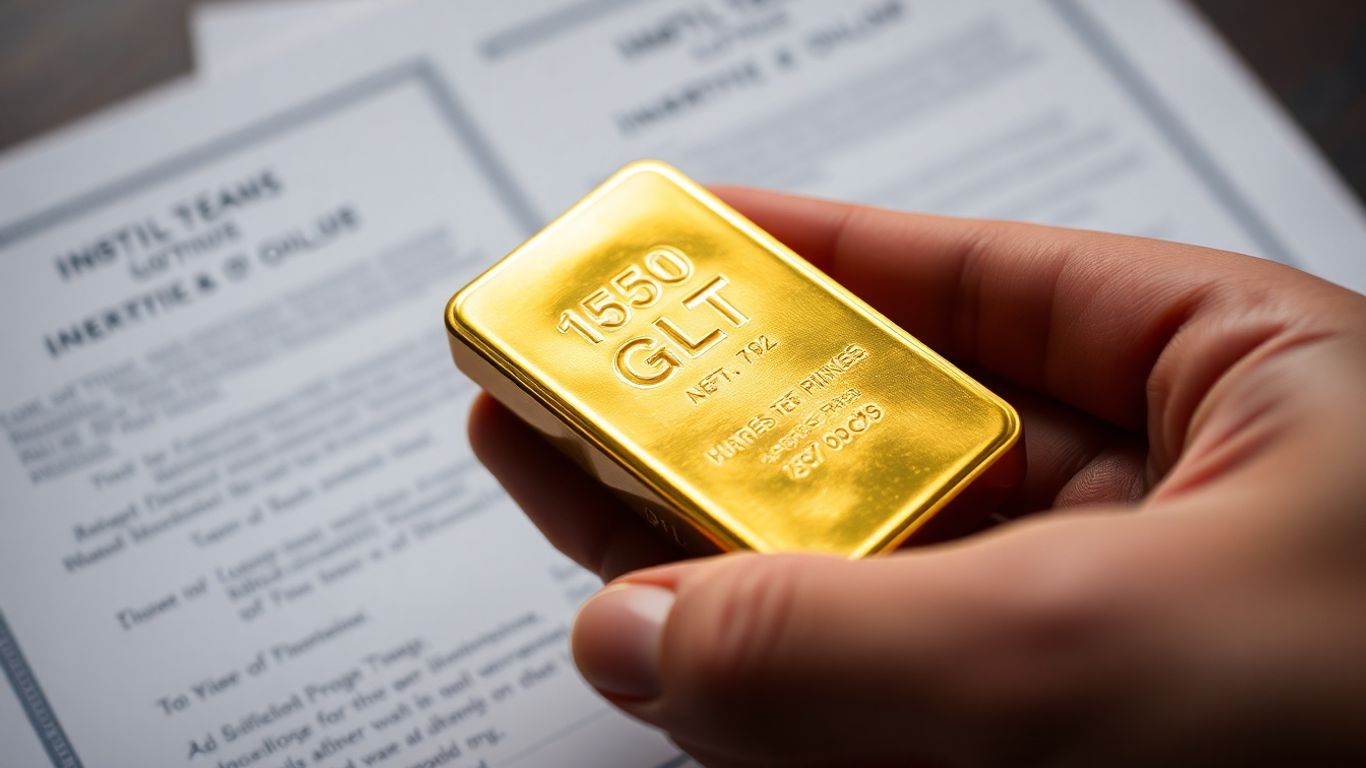 一只手拿着金条，旁边是遗嘱认证文件。