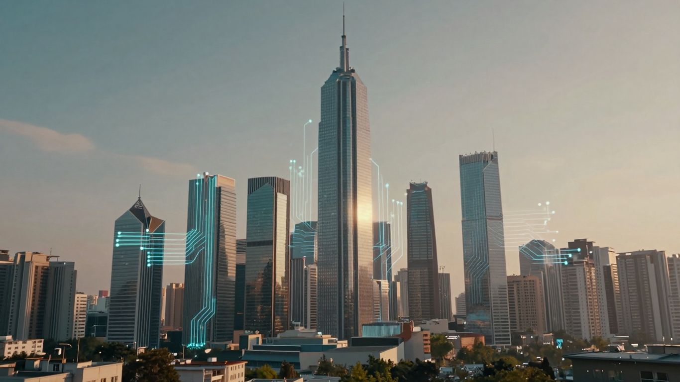 AI and finance cityscape at dawn