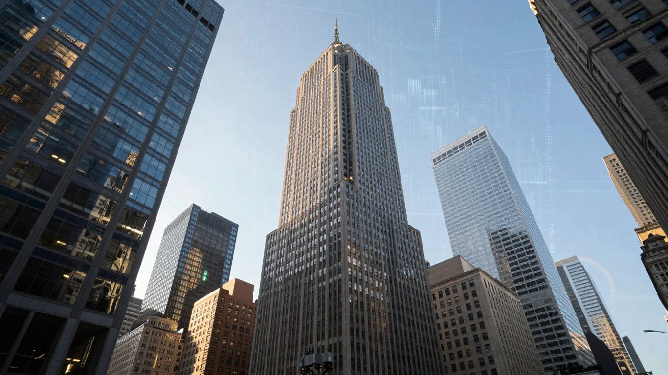 New York City skyline with digital overlay