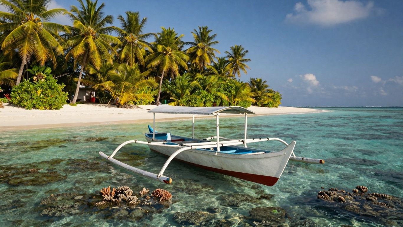 Maldives dhoni boat sailing on turquoise ocean waters.