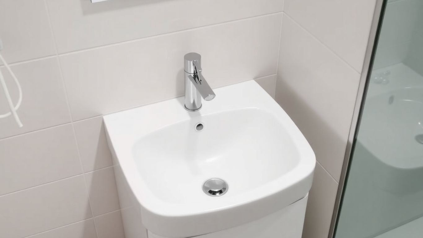 Compact washbasin in a modern bathroom corner.