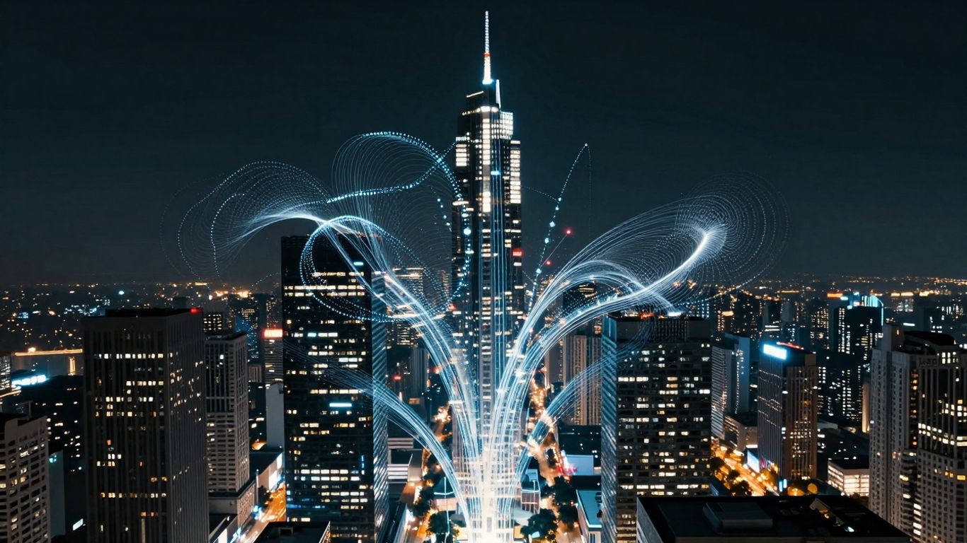 Futuristički grad sa AI analizom podataka