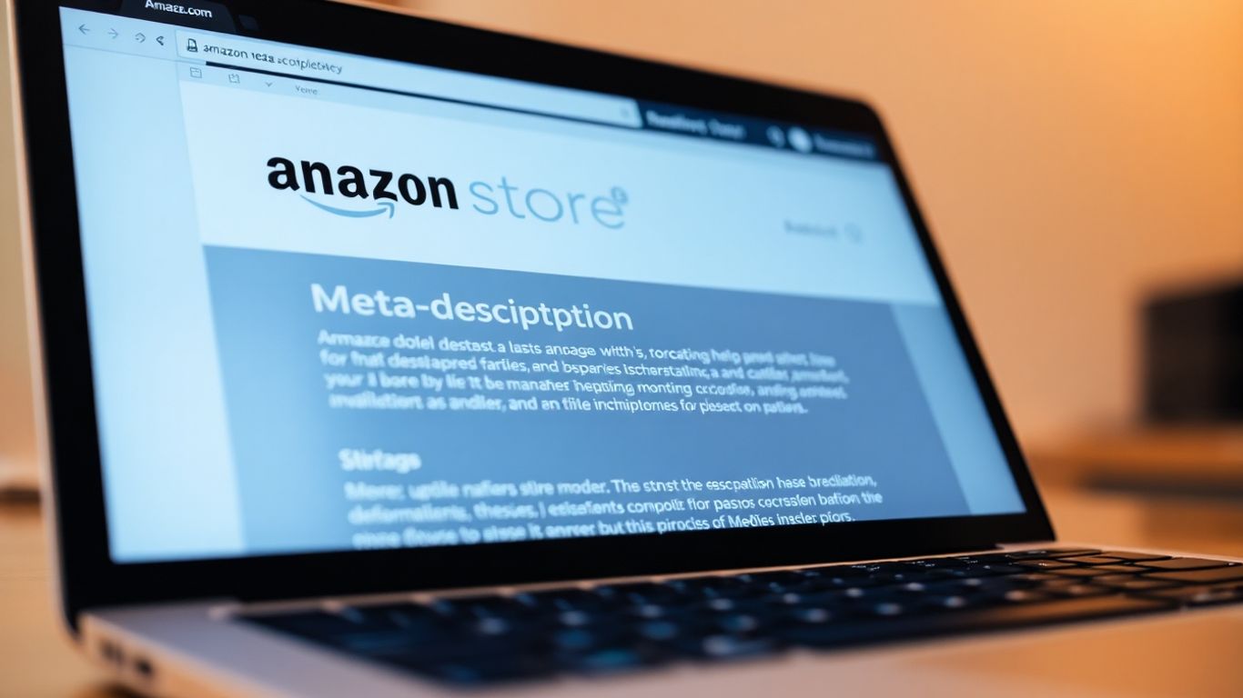 Amazon store meta description on laptop screen