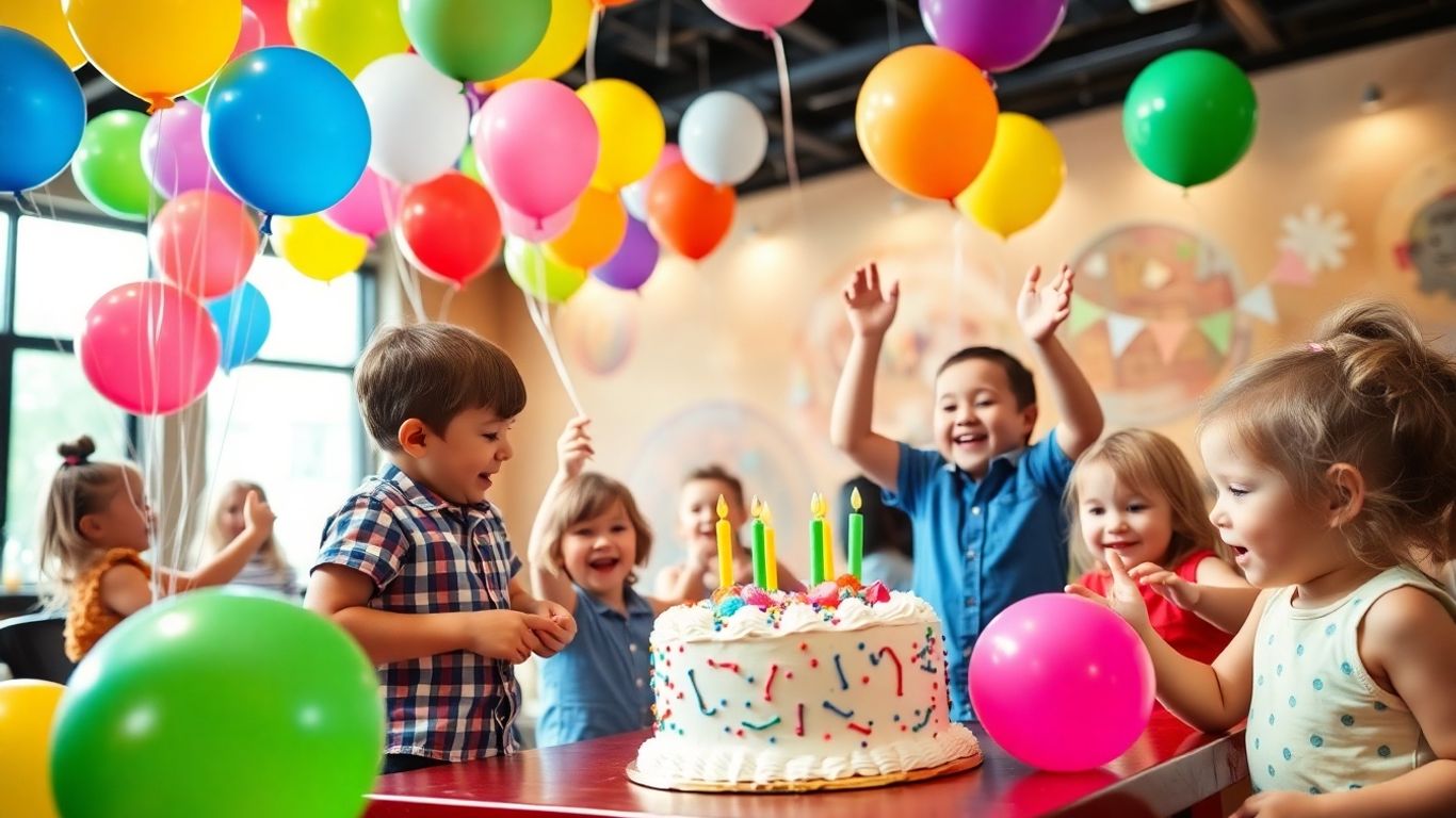 Children celebrating a birthday party at a Dallas venue.