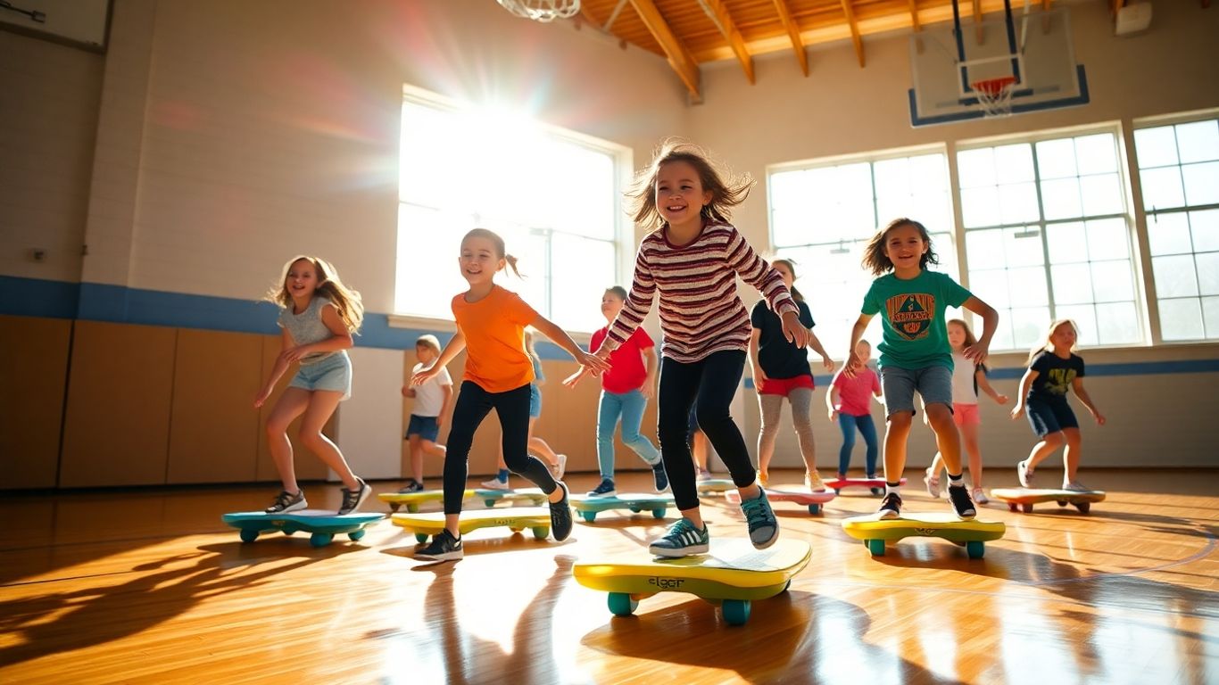 Schüler fahren Waveboard im Sportunterricht