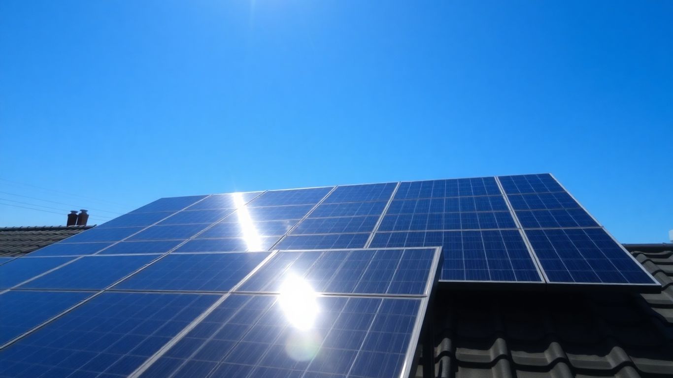Panneaux solaires sur un toit sous le soleil.