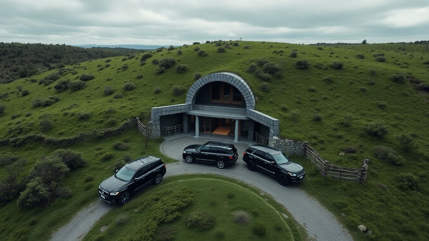 Luxury underground bunker hidden in remote green landscape
