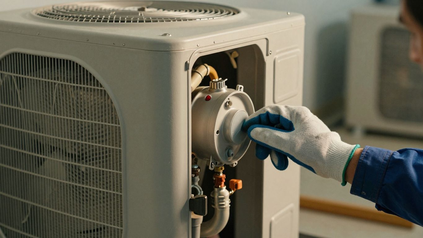 Home furnace with technician's hand