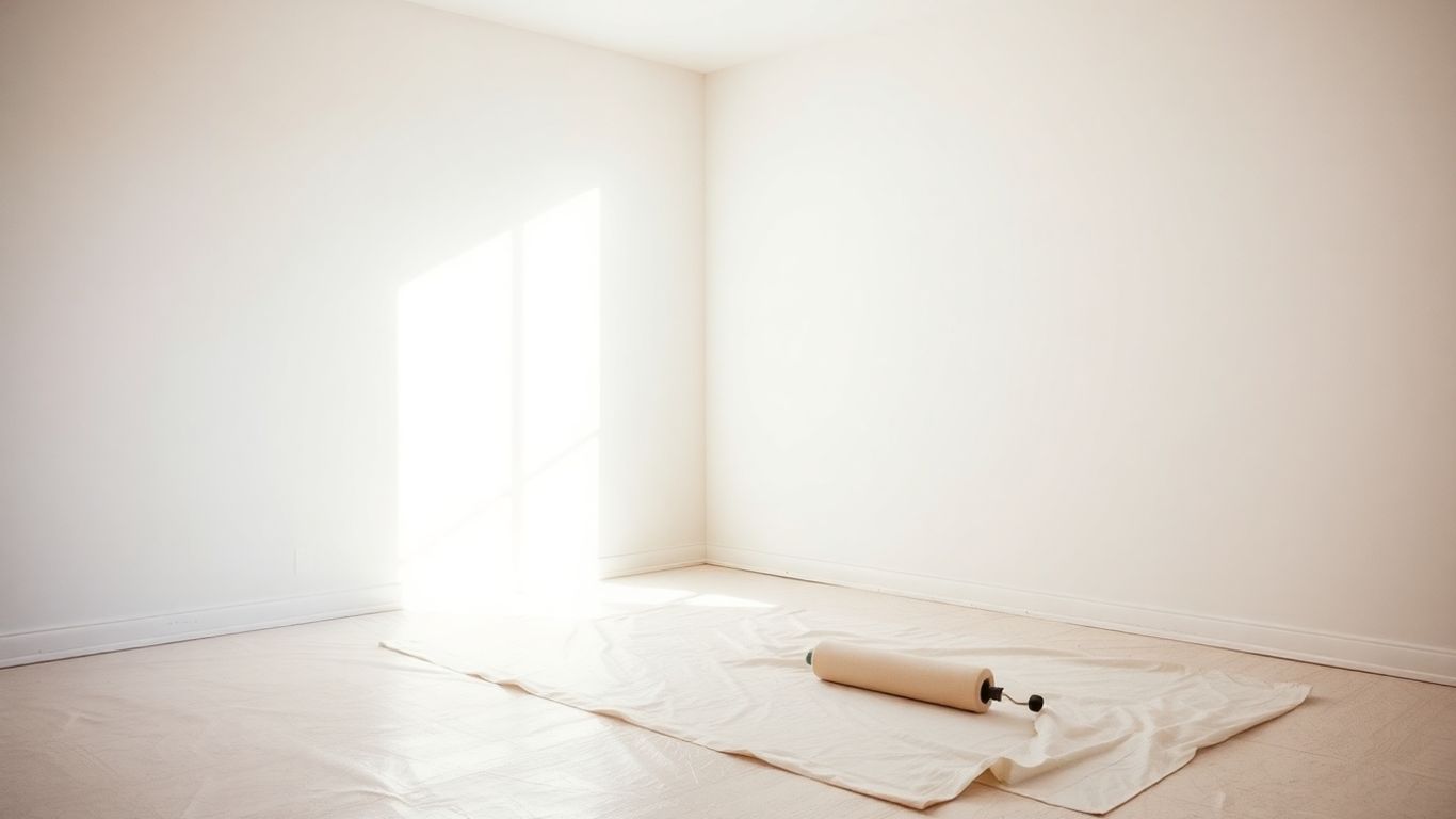 Freshly painted room with clean floor and tools.