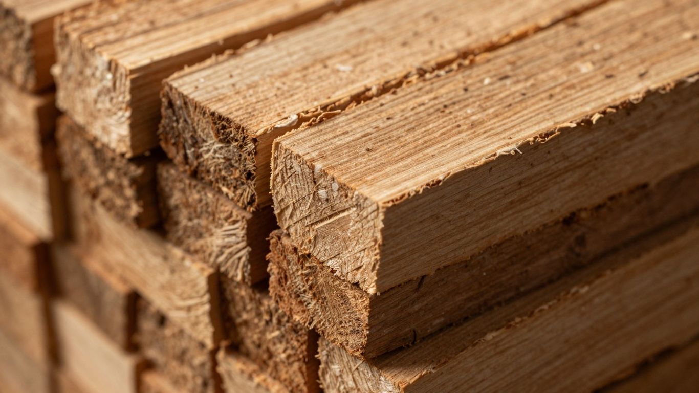 Holzbriketts gestapelt, bereit zum Heizen