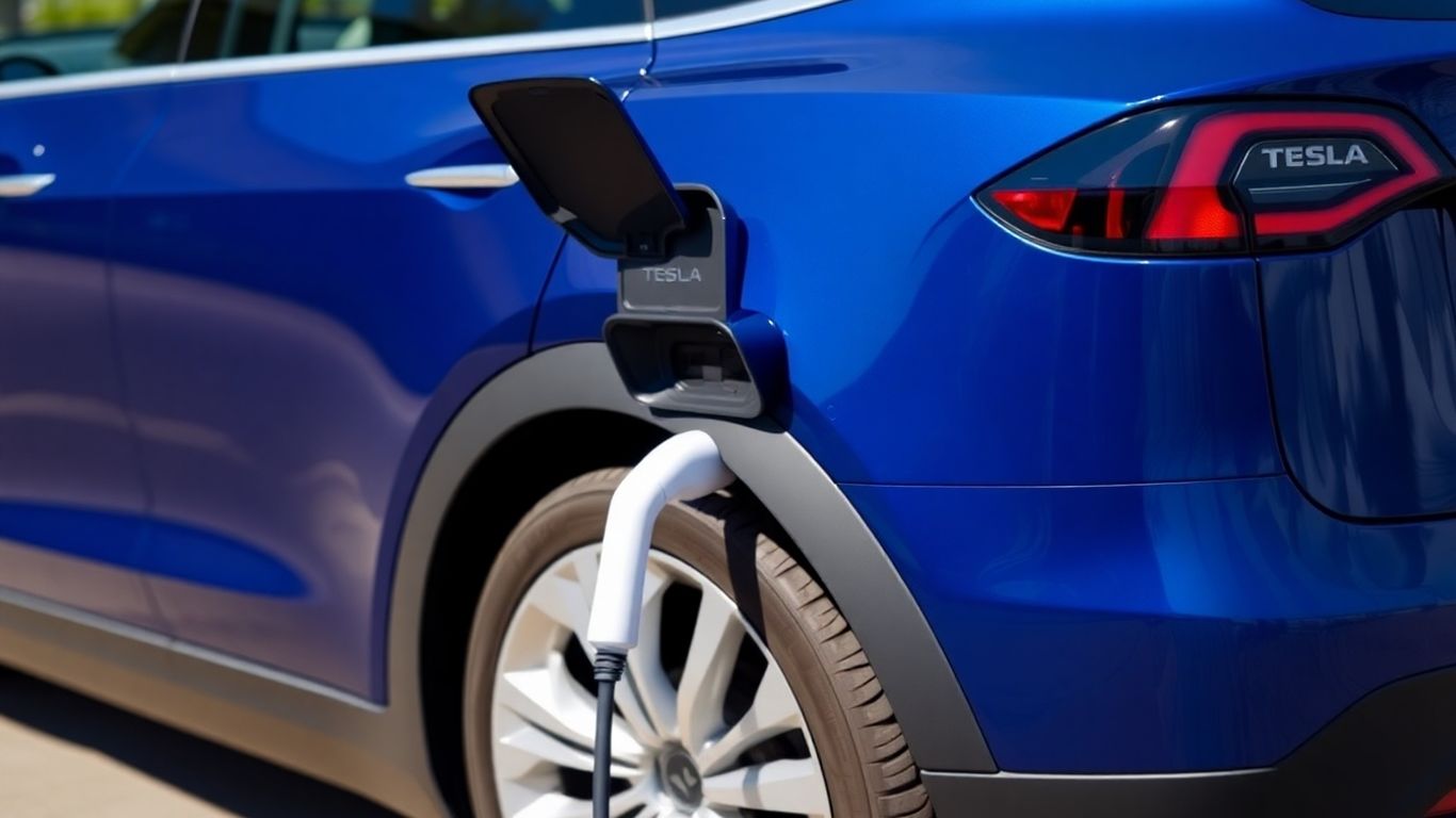 Tesla Model Y electric SUV parked outdoors.