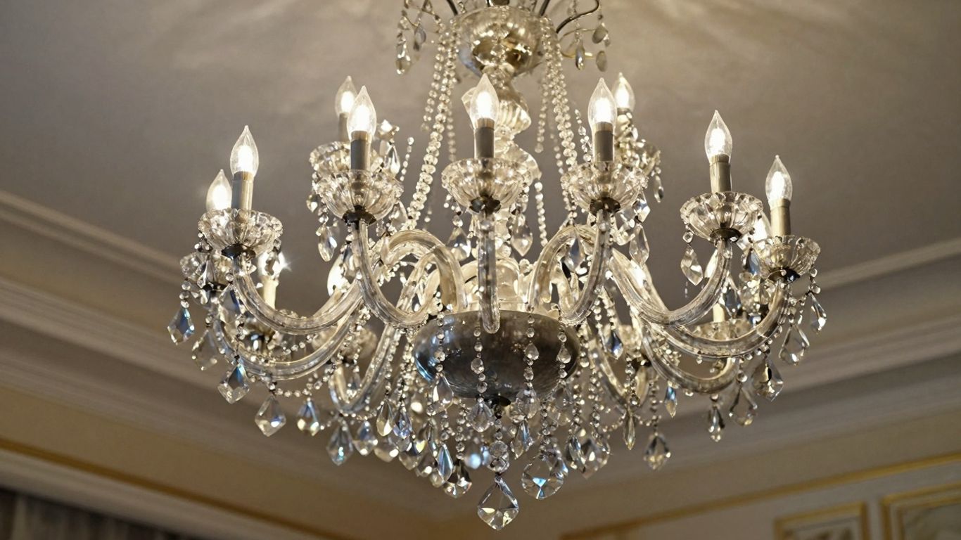Elegant crystal chandelier hanging in a room.