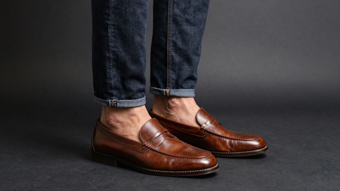 Man wearing penny loafers and jeans