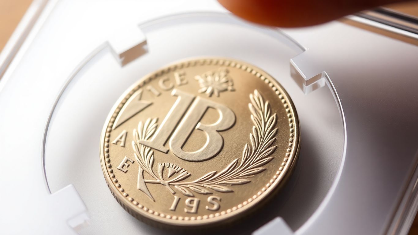 Coin being encapsulated in a clear plastic slab.