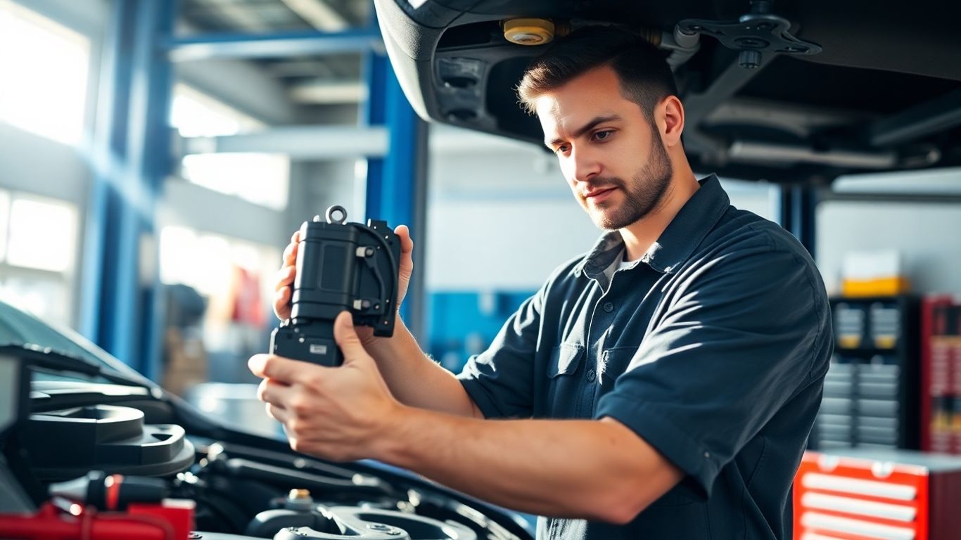 Mechanic installing auto parts for fast road readiness.