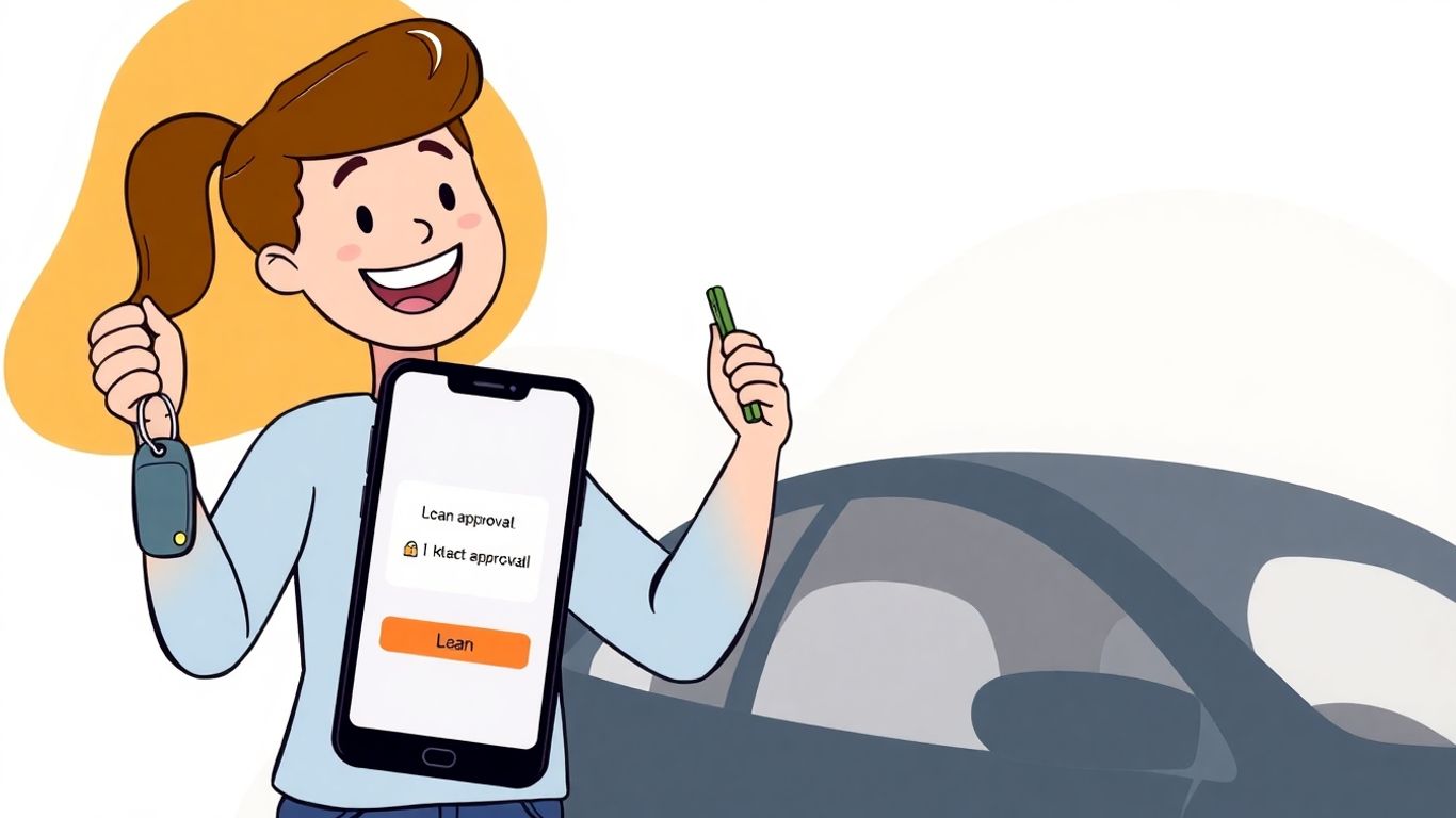 Person with car key and phone, online loan approval