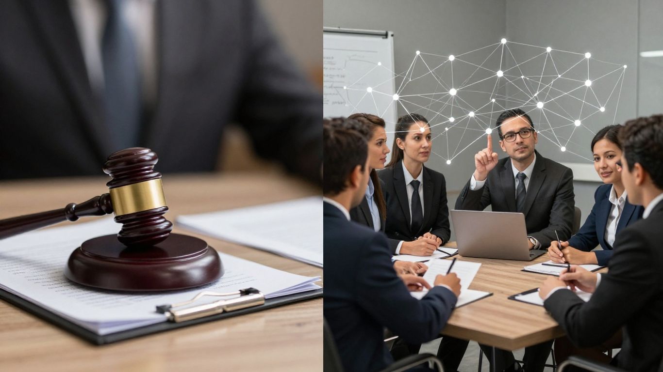 Legal gavel and business meeting illustrating third-party liability.