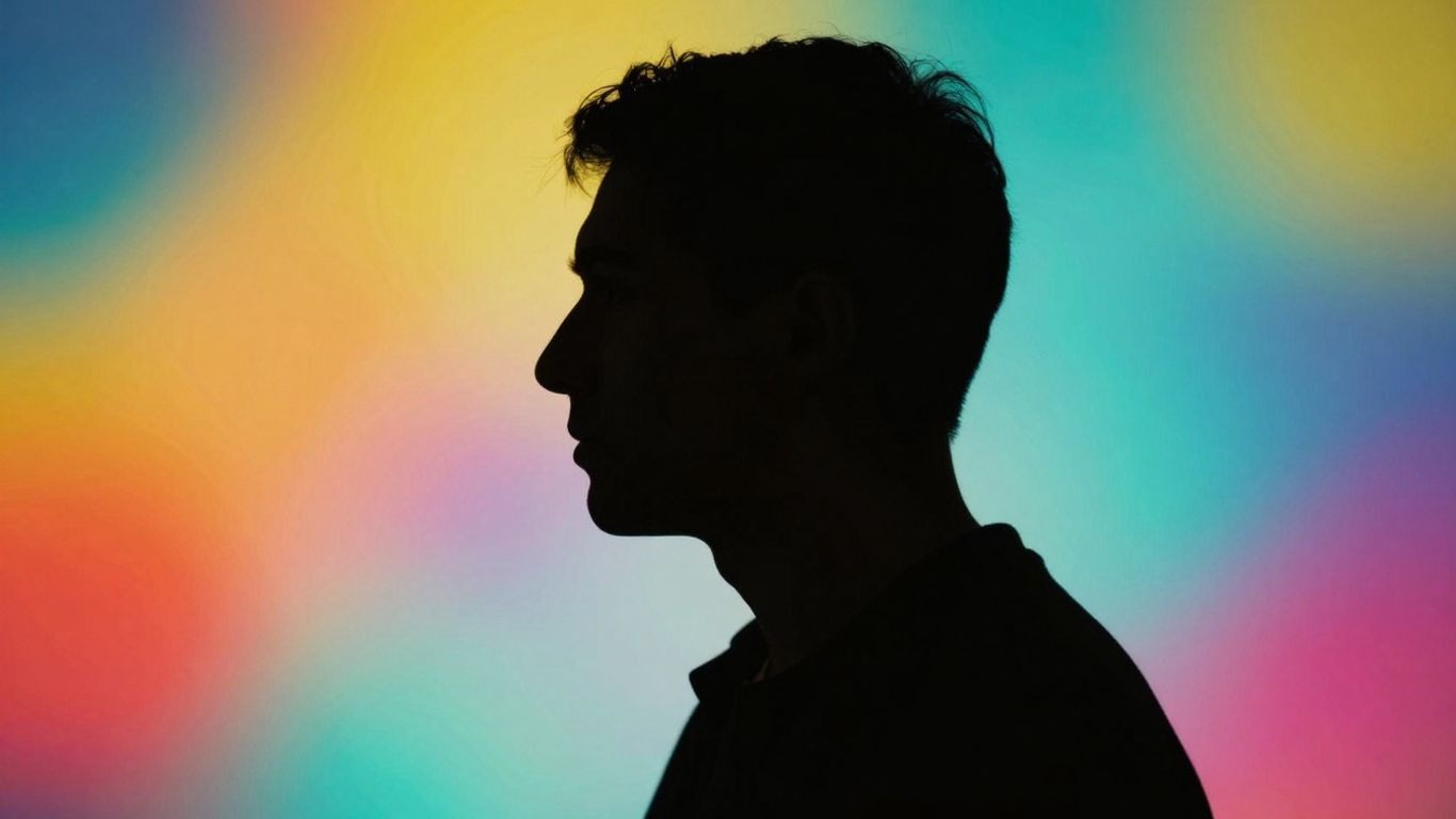 Person's silhouette against a colorful, blurred background.