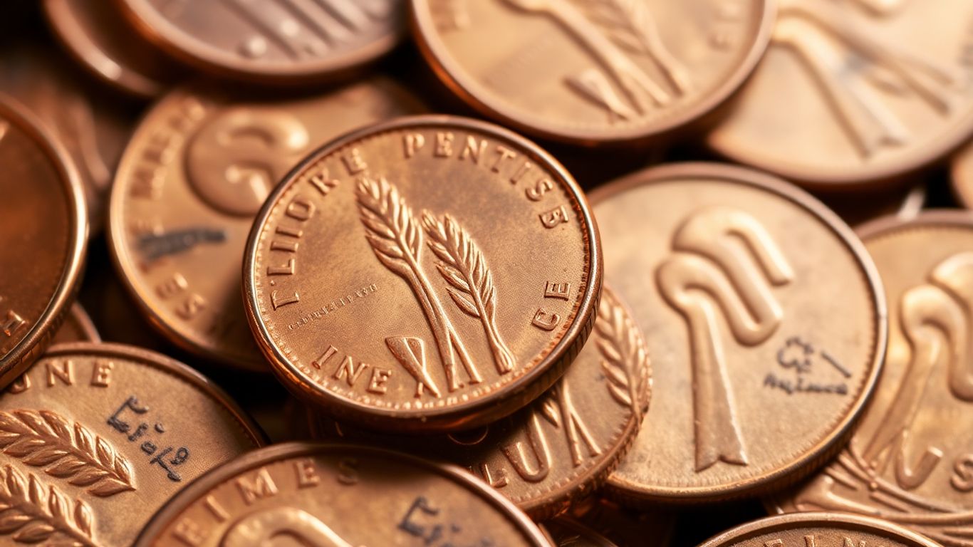 Close-up of Lincoln wheat pennies