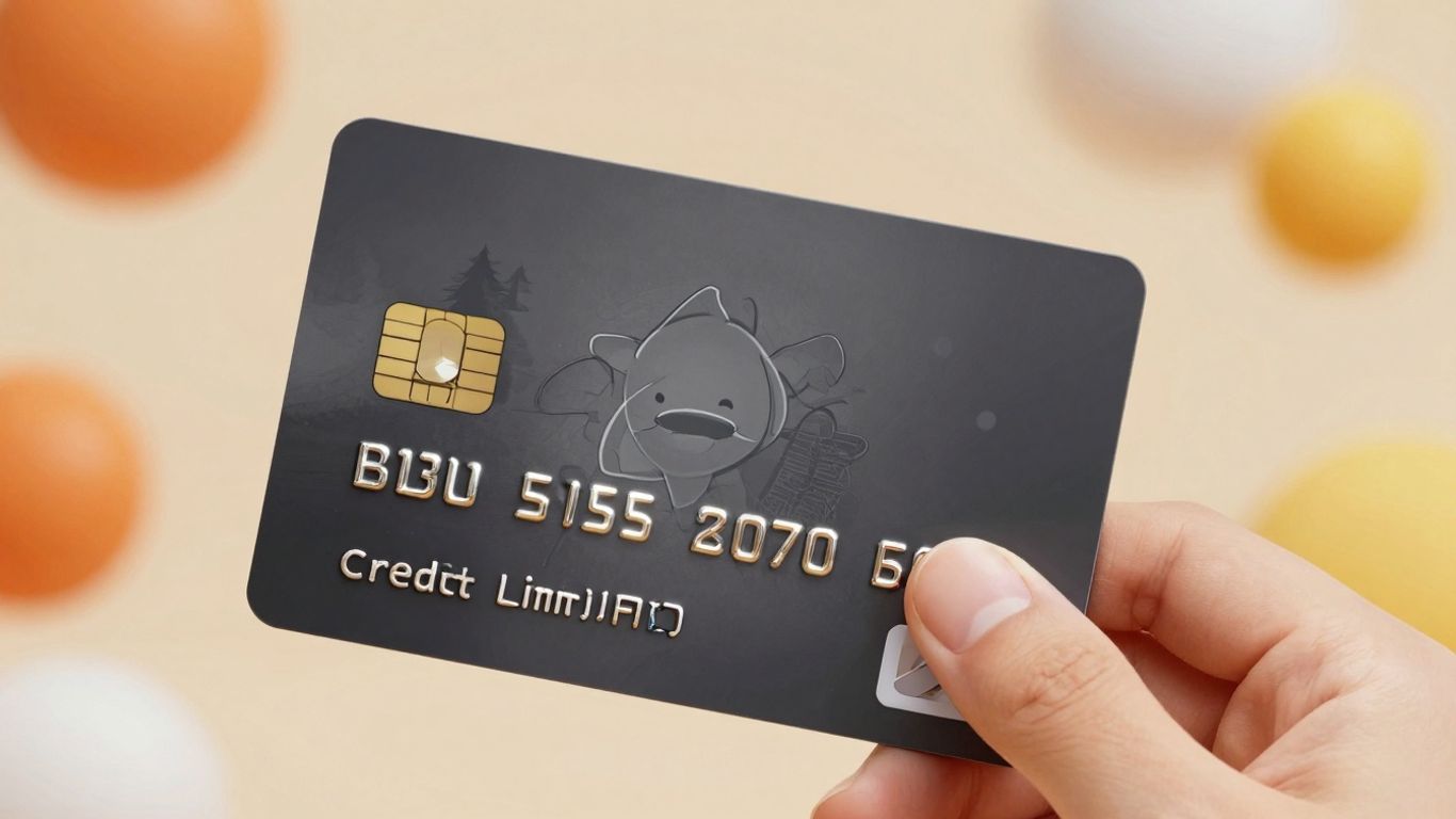 Cartoon credit card with a visible credit limit number.