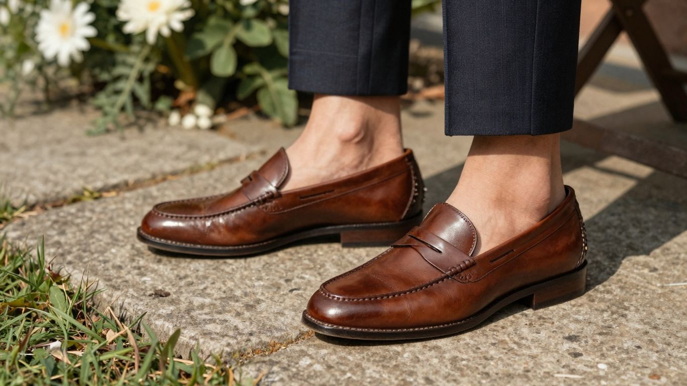Man in penny loafers at a wedding.