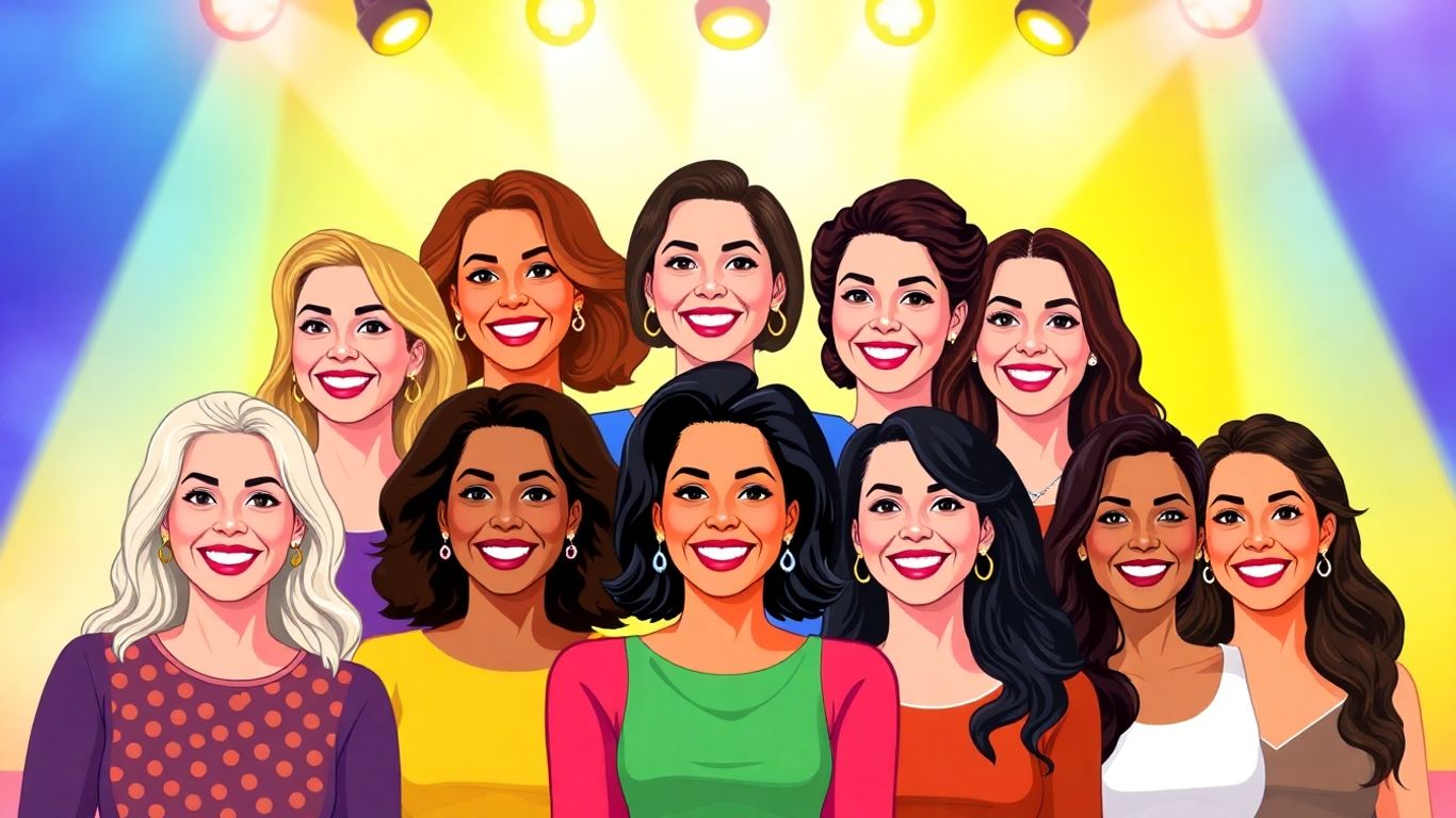 Collage of smiling women, game show style