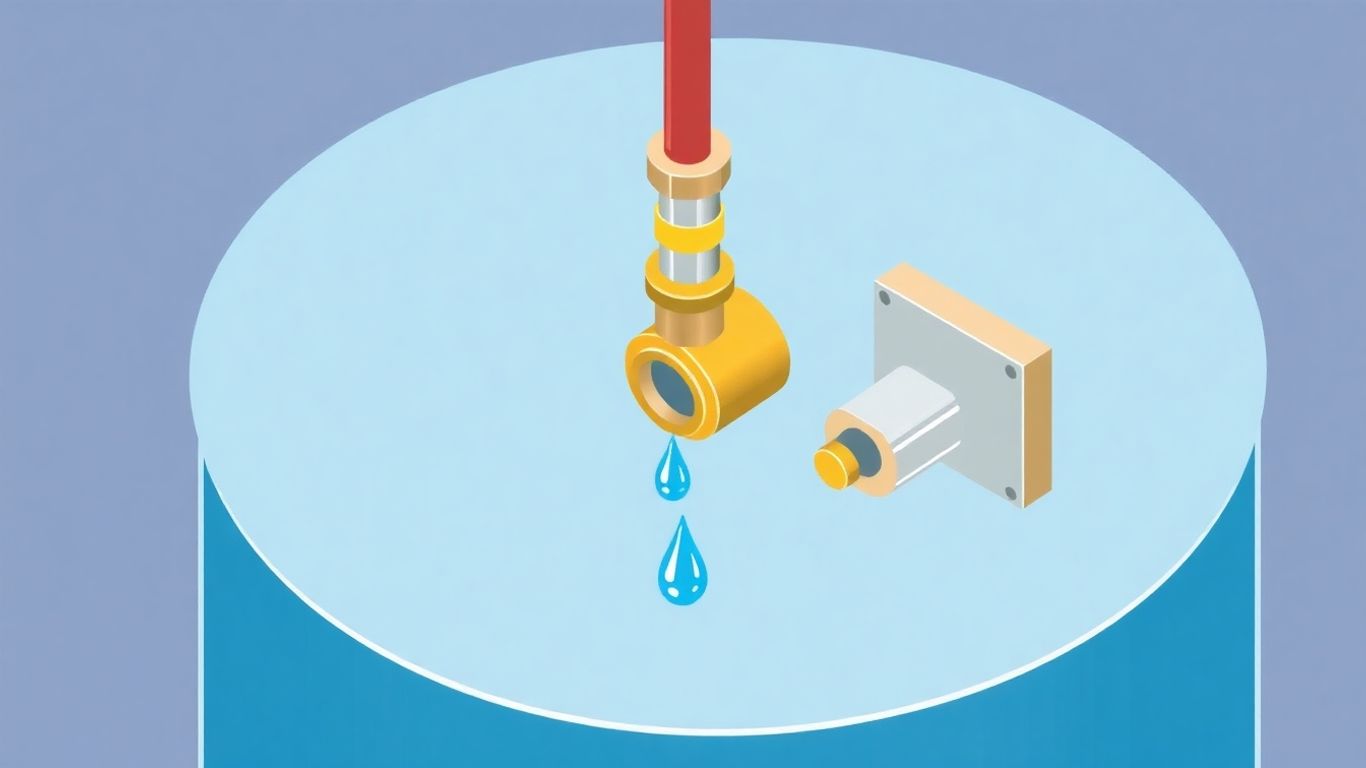 Water heater leaking from pressure relief valve, isometric view.