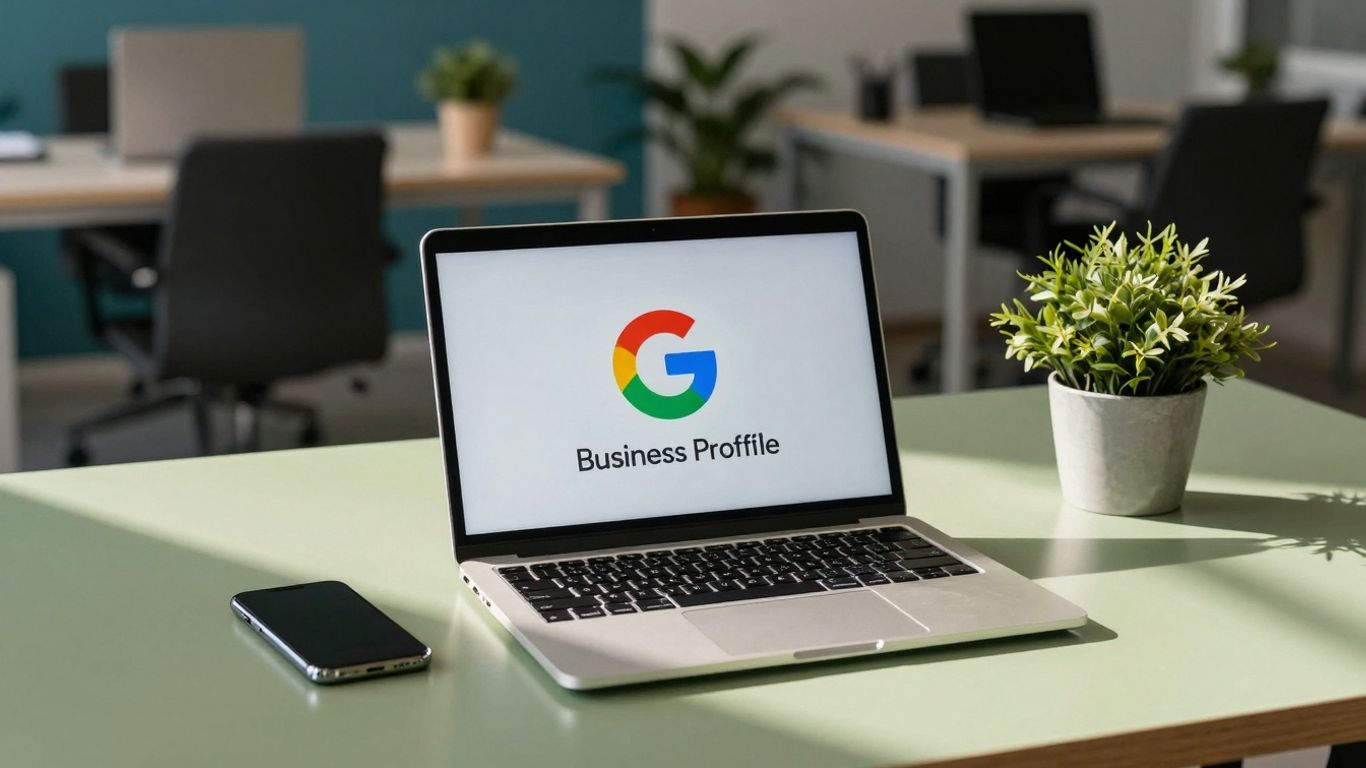 Google Business Profile listing on a laptop screen.