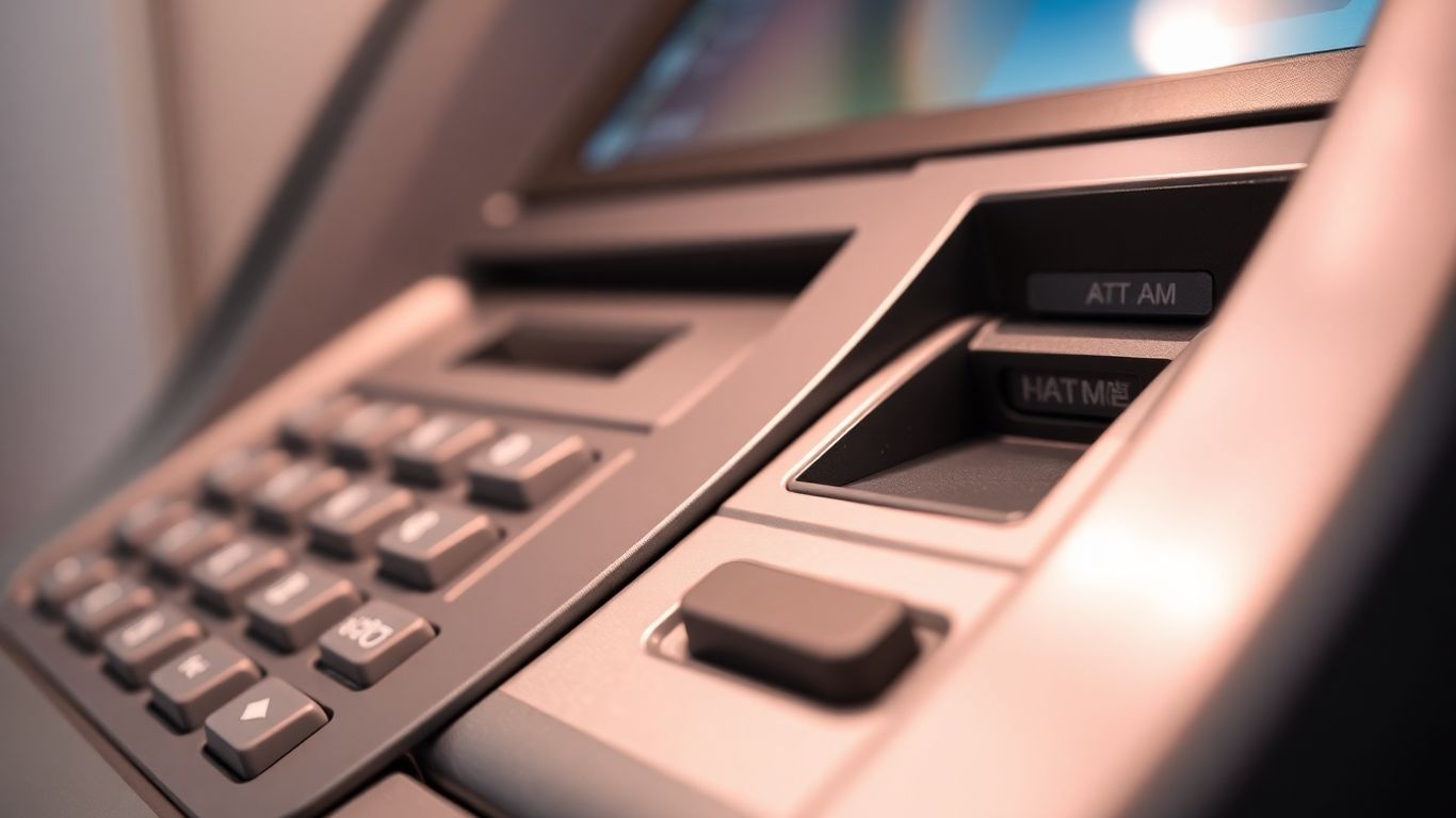 ATM machine card slot and keypad detail.