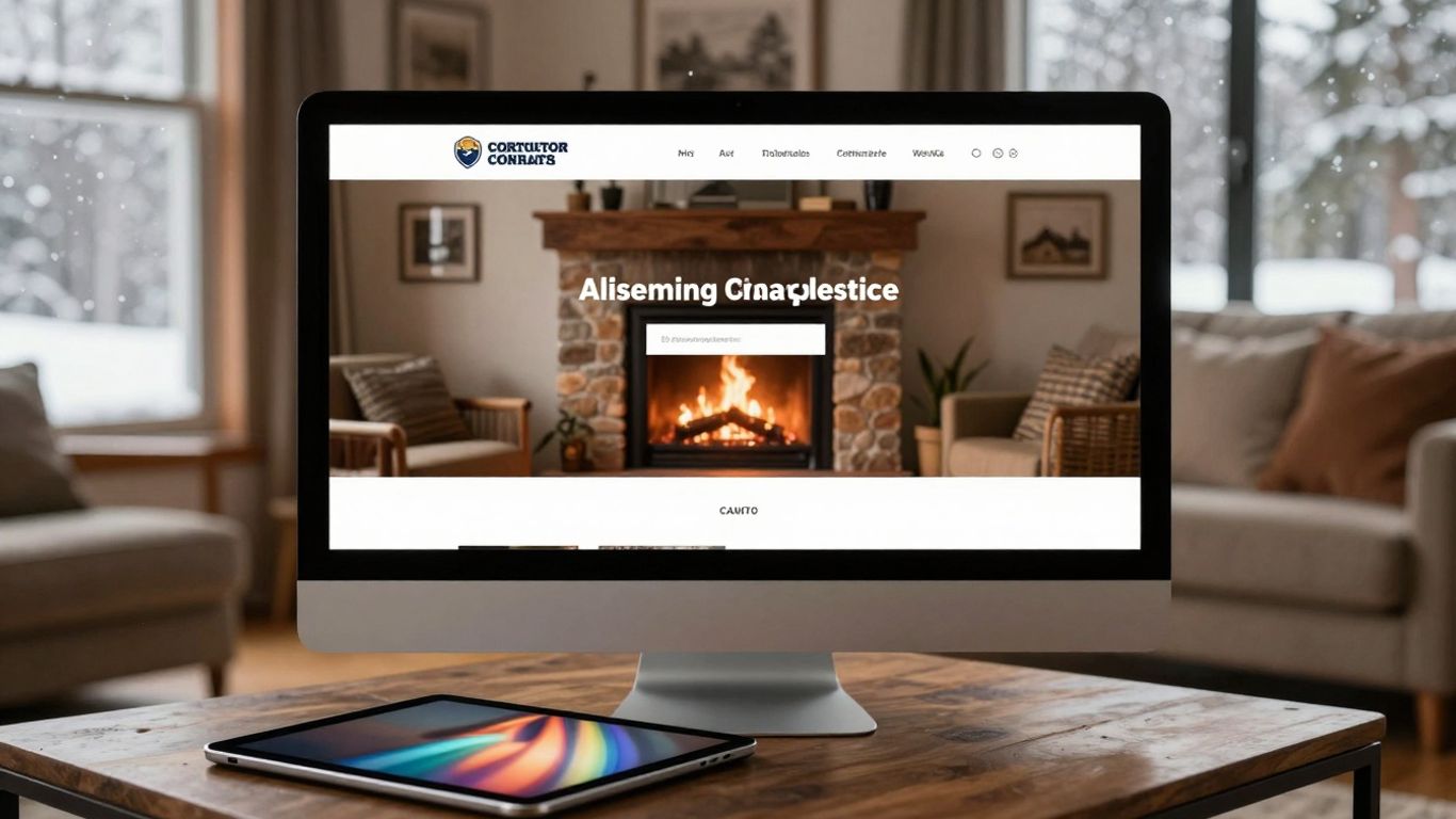 Contractor website with winter scene and tablet