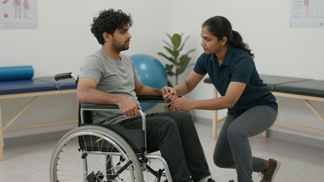 Person in wheelchair during physical therapy session.