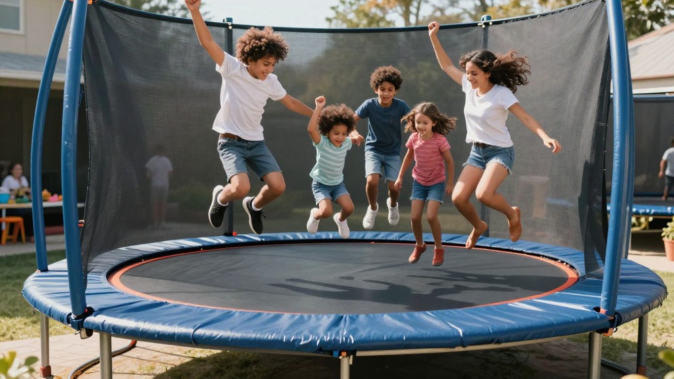 Black Friday trampoline deals with happy jumpers.