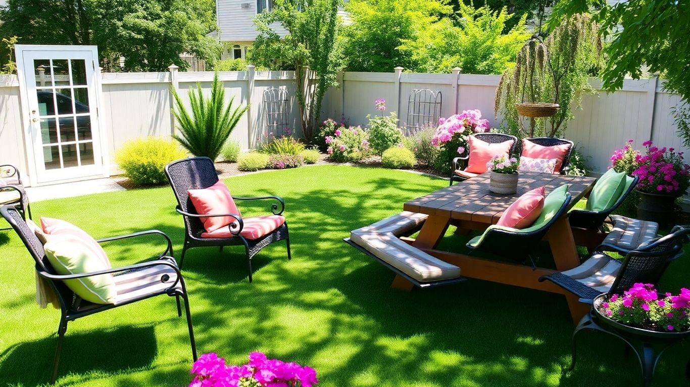 Outdoor seating area for a backyard BBQ party.