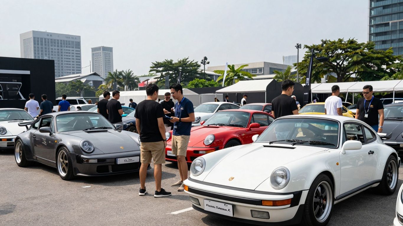 Porsche cars and enthusiasts at Treffen X Bangkok event.
