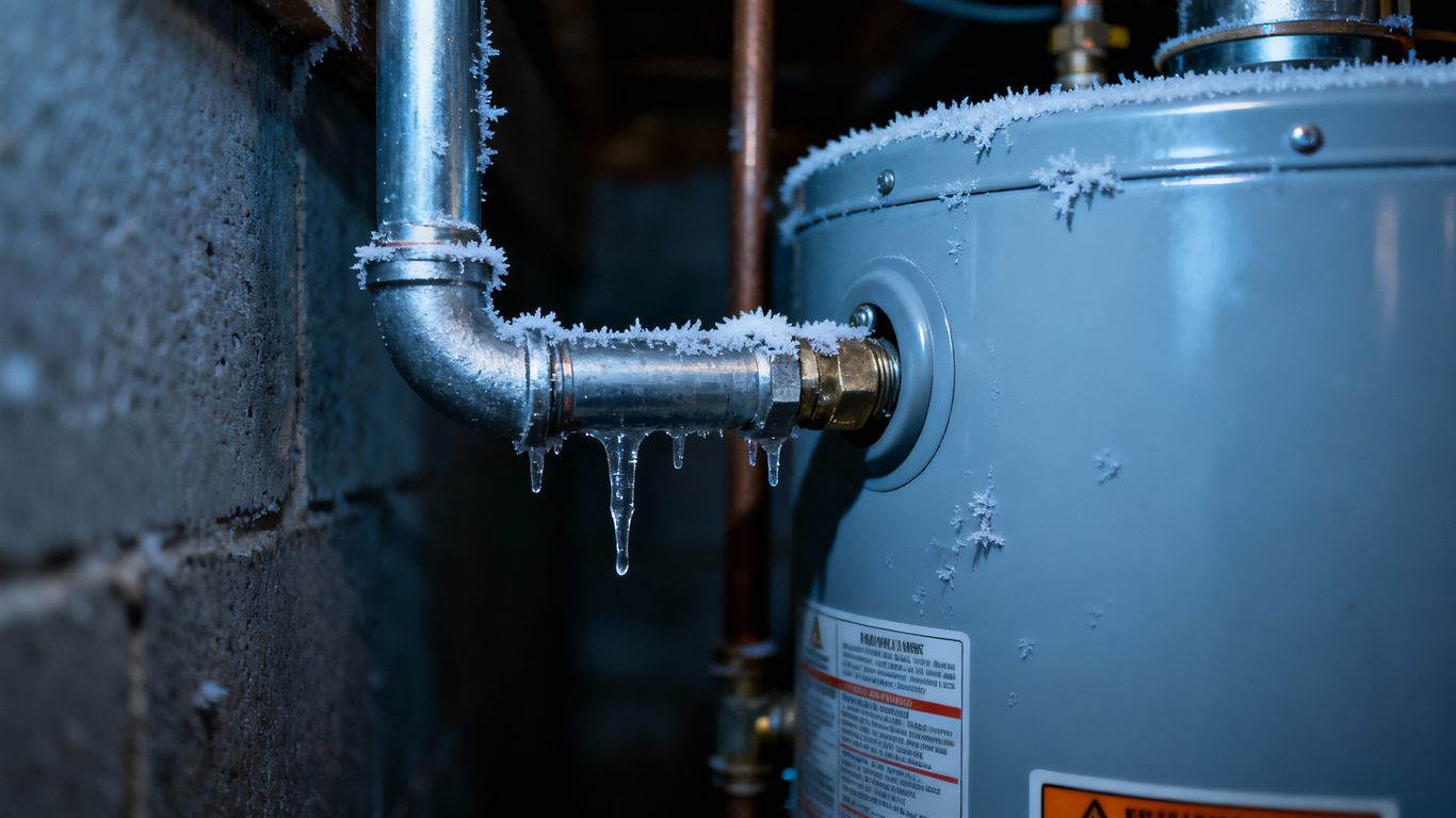 Water heater with frost, preparing for winter.