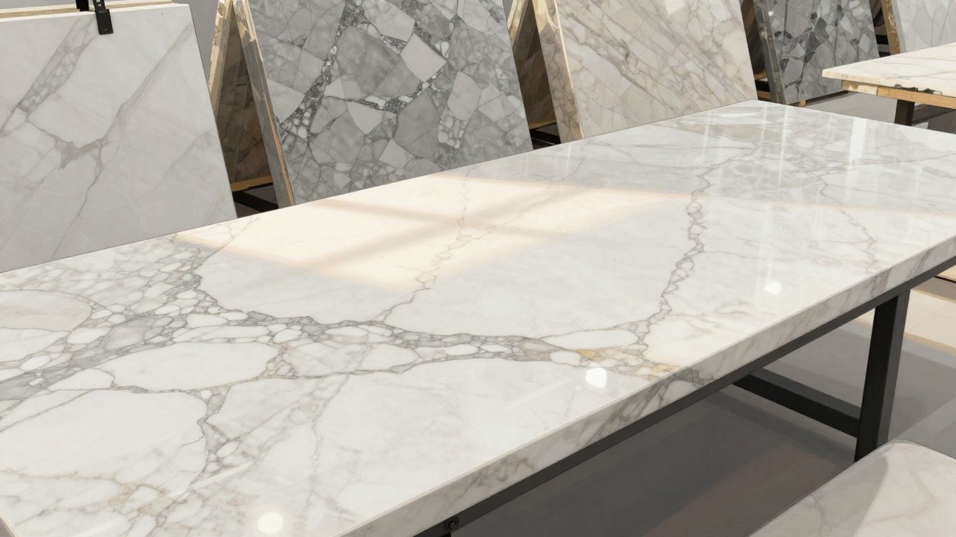 Elegant marble countertop with natural veining and texture.