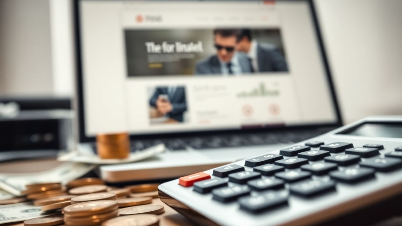 Website design cost breakdown with calculator and money.