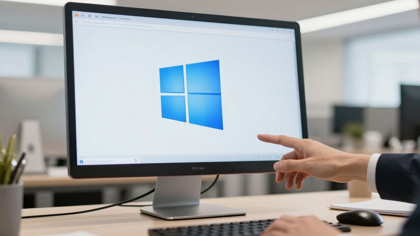 Logo de Windows 10 en pantalla de computadora.