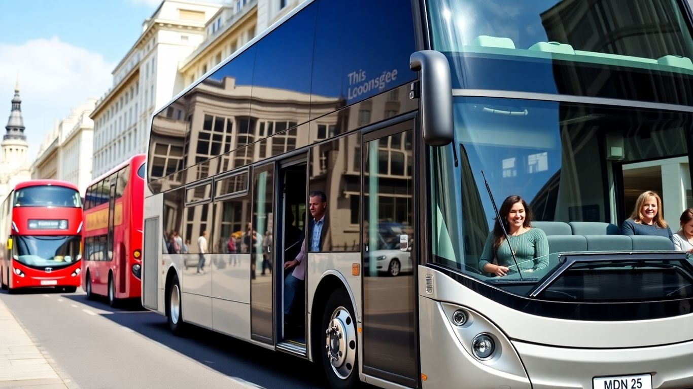 Modern coach ready for hire in London.