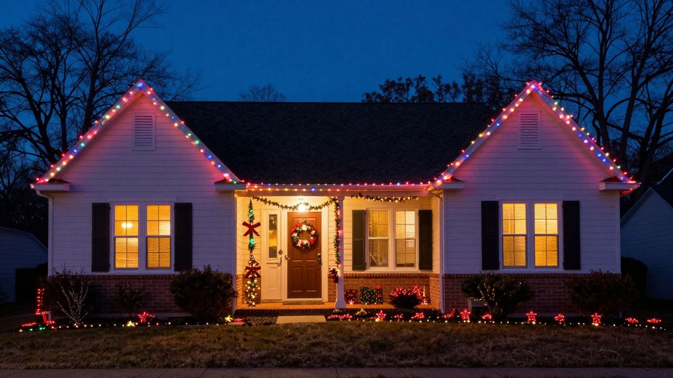 Glen Carbon house decorated with Christmas lights.