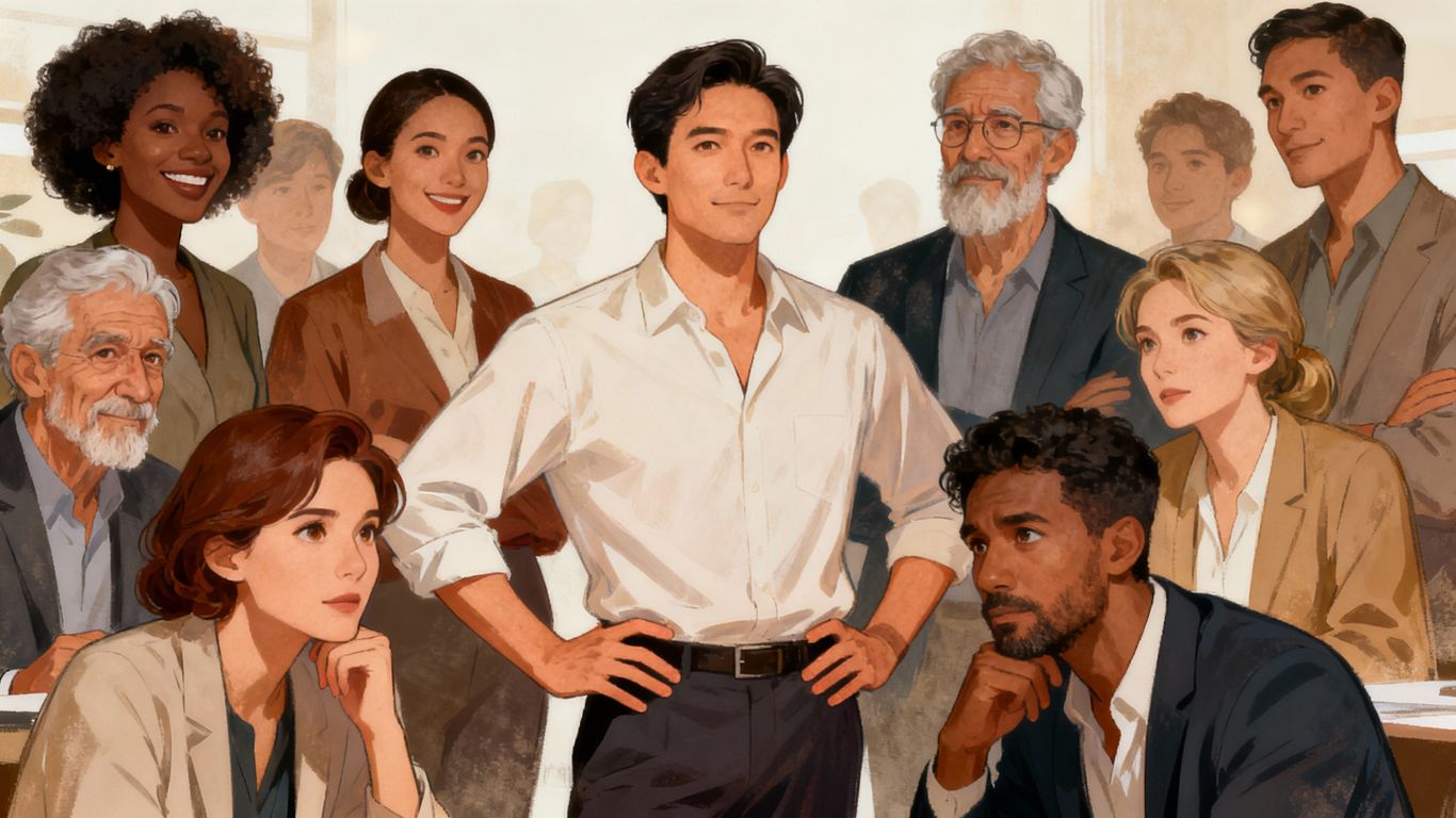 Diverse people with distinct personalities and roles.